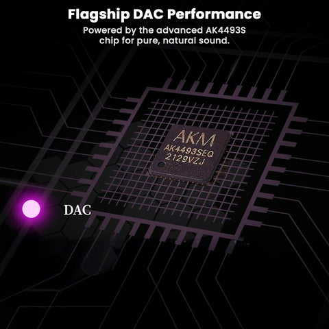 Close-up of AK4493S DAC chip inside the Dethonray Clarinet Lite, delivering flagship-level pure and natural sound performance.
