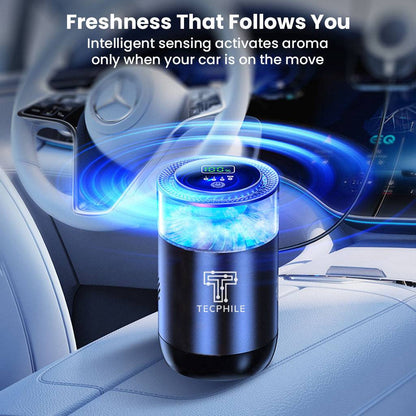 P3 Car Air Freshener Atomizer with motion-sensing technology, releasing fragrance only when the car is in motion for smart scent control.