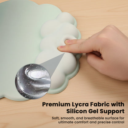 Close-up of TECPHILE mouse pad's premium Lycra fabric and silicon gel support for smooth, breathable, and precise control.