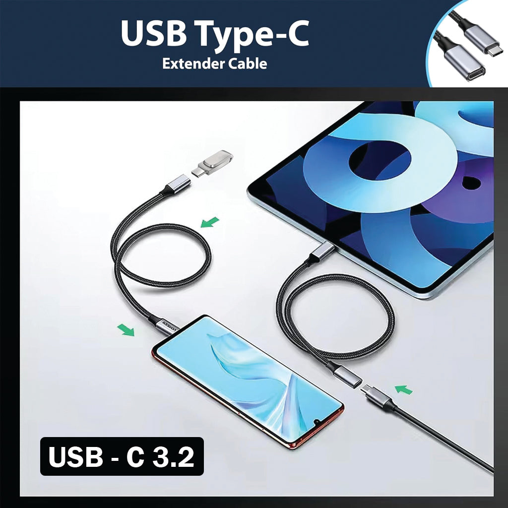TECPHILE - USB 3.2 Type-C Male to Type-C Female PD Extension Cable