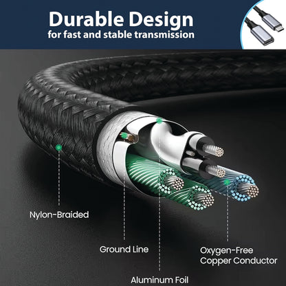 TECPHILE - USB 3.2 Type-C Male to Type-C Female PD Extension Cable