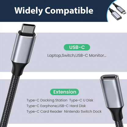 TECPHILE - USB 3.2 Type-C Male to Type-C Female PD Extension Cable