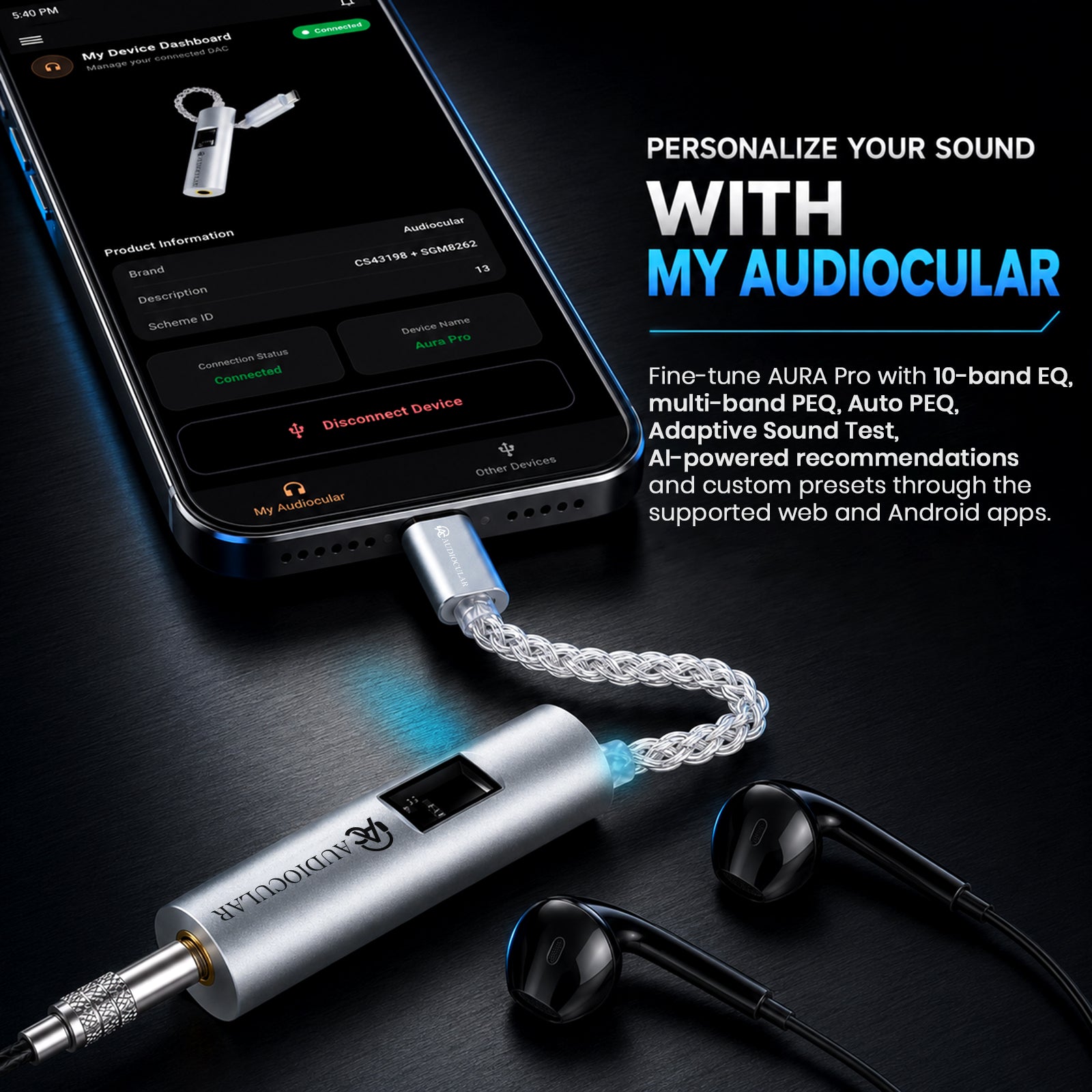 AUDIOCULAR - AURA Pro CS43198 + SGM8262 Portable DAC & Amp