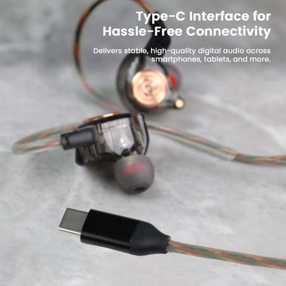 Type-C plug of AUDIOCULAR BR Pro IEM ensures stable, high-quality digital audio for smartphones, tablets, and laptops.
