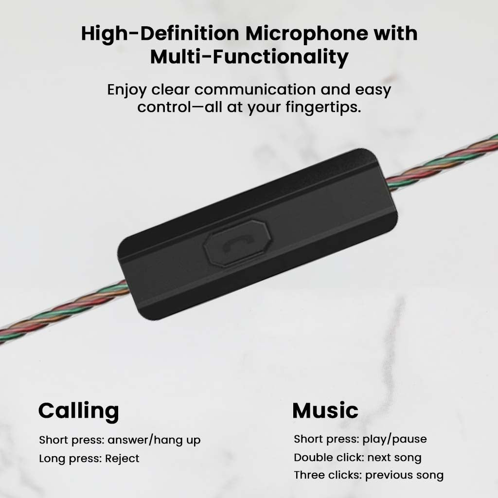 AUDIOCULAR BR Pro IEM inline mic with multi-function button for calls and music control, offering convenience and clear communication.