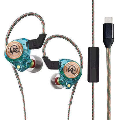 AUDIOCULAR BR Pro IEM with Type C Plug in teal color, featuring ergonomic design and inline mic for high-quality audio and calls.