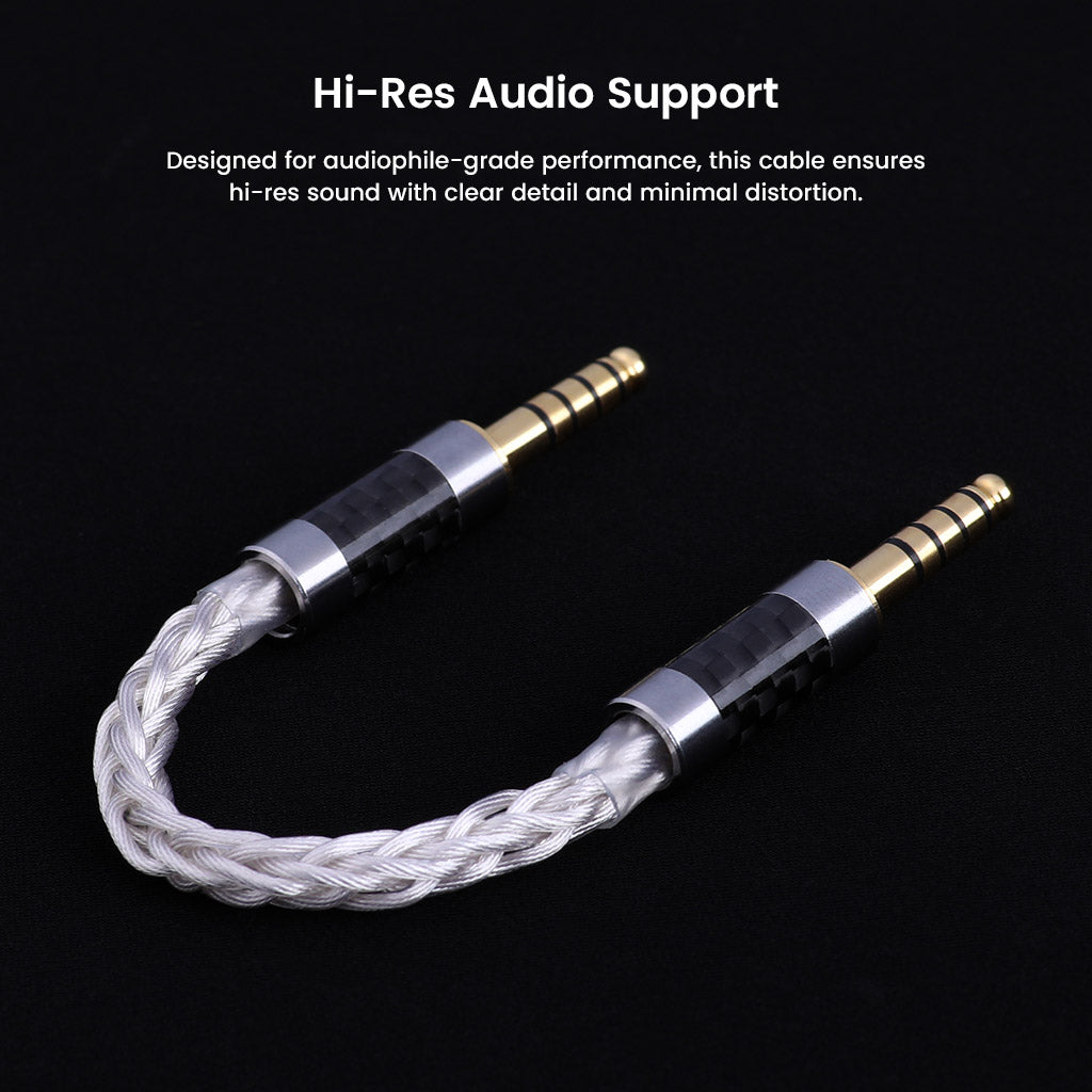 Hi-res audio support featured in AUDIOCULAR C12 cable with dual 4.4mm connectors, designed for audiophile-grade clarity and minimal distortion.