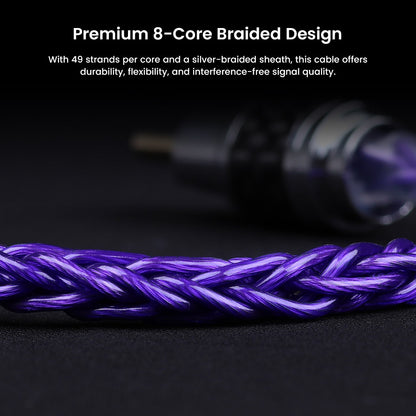 Macro view of AUDIOCULAR - C14 cable's 8-core braided structure with 49 strands per core for interference-free, high-fidelity audio signal.