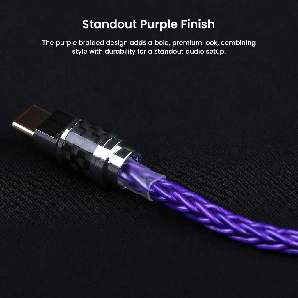 AUDIOCULAR - C14 Type-C to Type-C cable featuring a bold purple braided finish for a stylish and durable audiophile-grade connection.