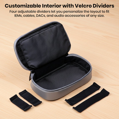 Customizable AUDIOCULAR CRATE interior with Velcro dividers for flexible storage of IEMs, cables, and audio accessories.