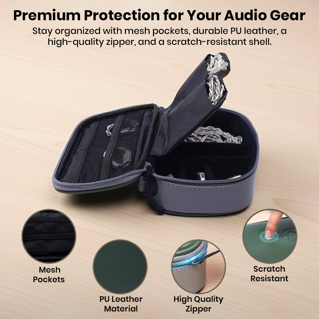 AUDIOCULAR CRATE case offers premium protection with mesh pockets, PU leather, scratch-resistant shell, and high-quality zipper.