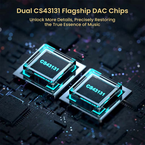 Dual CS43131 DAC chips in Audiocular HA04 Pro Amp ensure detailed, high-fidelity sound reproduction for audiophiles and music enthusiasts.