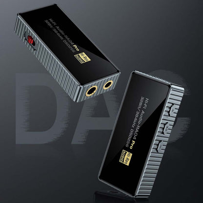 Dual-angle view of Audiocular HA04 Pro DAC Amp showcasing sleek design, Hi-Res Audio support, and premium build quality.