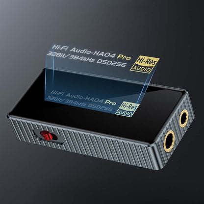 Audiocular HA04 Pro DAC Amp with Hi-Res Audio certification and dual headphone outputs for immersive, studio-grade sound.