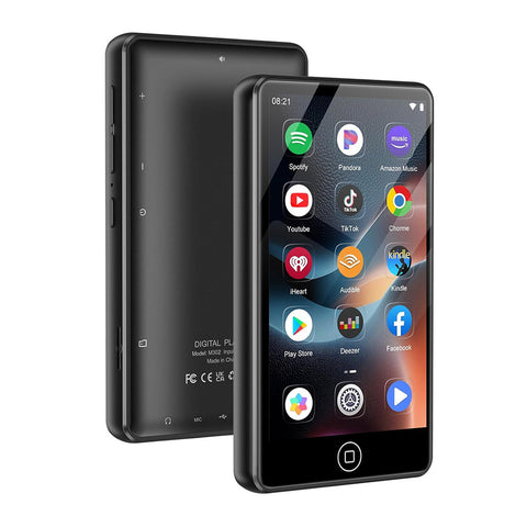 AUDIOCULAR - M302 Portable Android Mp3 Music Player with 4.02-inch touchscreen, front and back view showing app icons and sleek design.