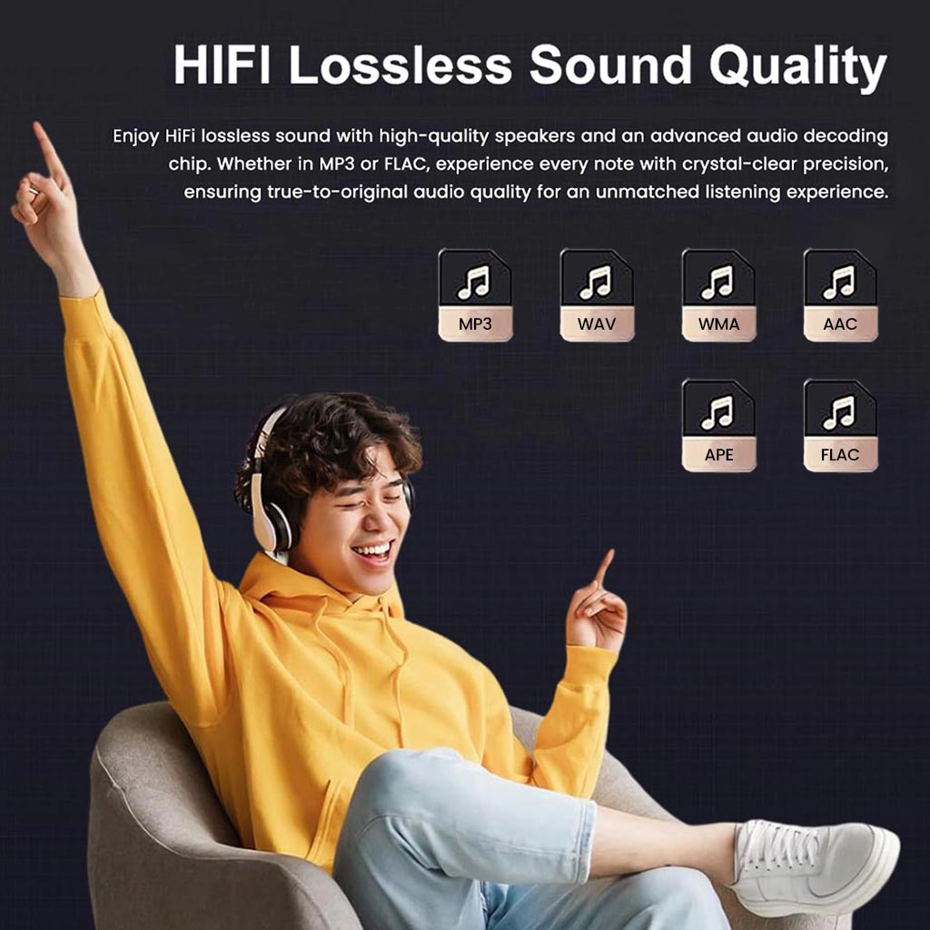 HiFi lossless sound quality on AUDIOCULAR M71 Mp3 Player supports MP3, WAV, WMA, AAC, APE, and FLAC formats for crystal-clear audio playback.