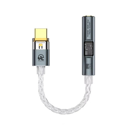 Front view of AUDIOCULAR SPARK Hi-Res DAC Dongle CX31993 + MAX Amp with premium braided cable and compact design.
