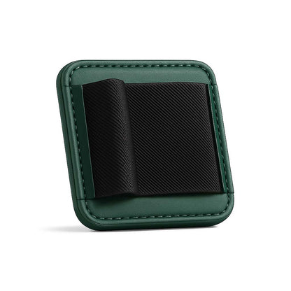 Green version of AUDIOCULAR Magnetic Dongle Holster with black elastic band, designed for compact USB DACs and MagSafe phones.
