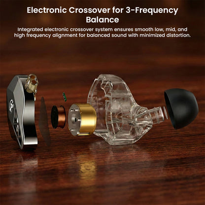Exploded view of electronic crossover system for 3-frequency balance