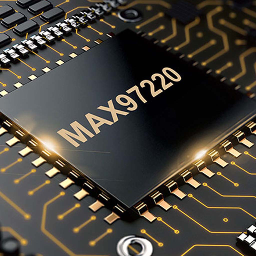 MAX97220 amplifier chip in AUDIOCULAR DAC Dongle enhances sound clarity and volume for premium audio experience.