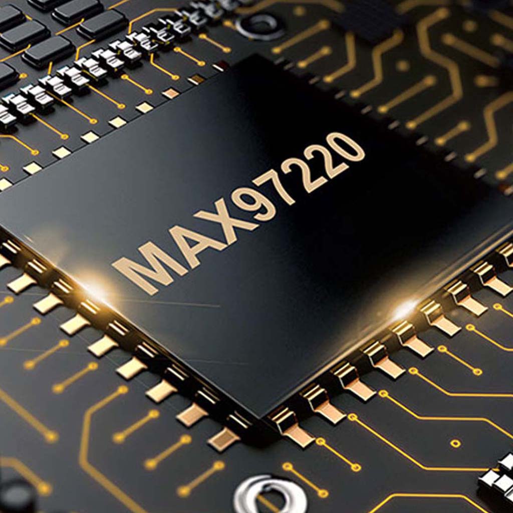 MAX97220 amplifier chip featured in AUDIOCULAR DAC Dongle, enhancing audio output with high-quality amplification.
