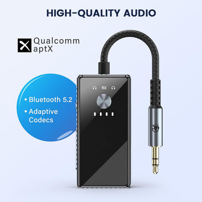 AUDIOCULAR – EB01 Bluetooth Receiver/Transmitter with Bluetooth 5.2 and Qualcomm aptX for high-quality, low-latency audio performance.
