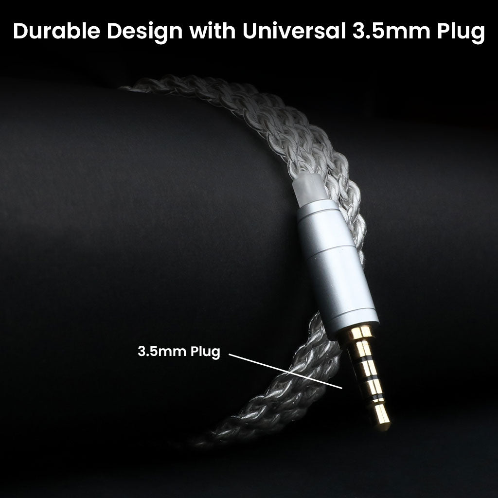 3.5mm plug of AUDIOCULAR LEX In Ear Monitor cable, designed for universal compatibility with audio devices and durable daily use.