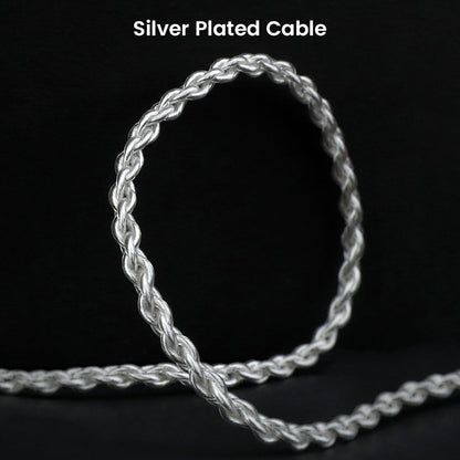 Silver-plated cable of AUDIOCULAR LEX In Ear Monitor, braided for durability and enhanced signal transmission in high-fidelity audio.