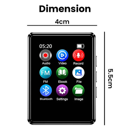 AUDIOCULAR M01 MP3 player dimensions displayed as 4cm width and 5.5cm height, highlighting its compact size.