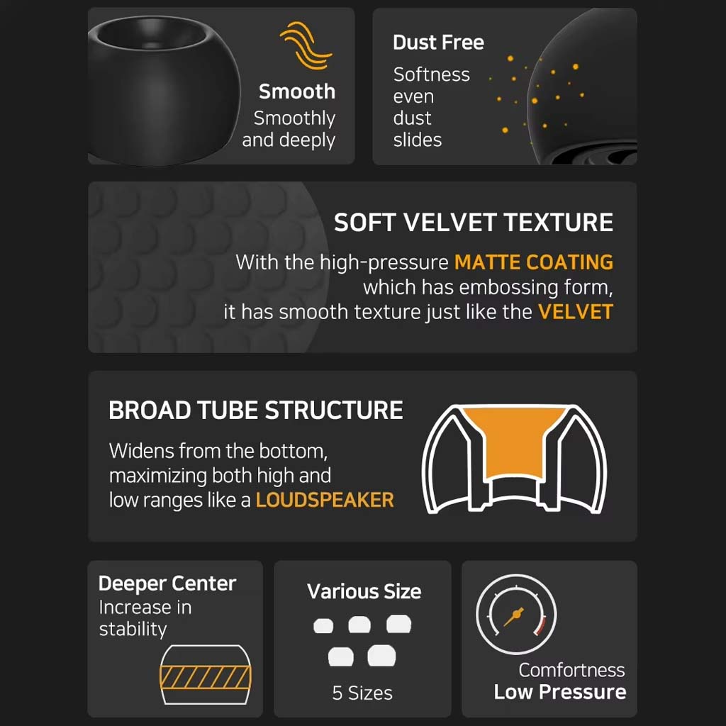 DIVINUS VELVENT Wide Bore Silicone Eartips Black