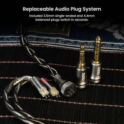Replaceable audio plug system for DUNU X KOTO ITO IEM with 3.5mm and 4.4mm balanced connectors for versatile device compatibility.