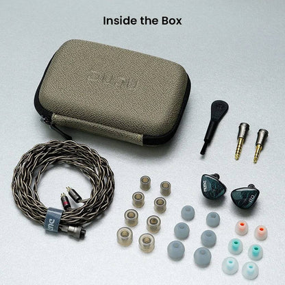 Complete DUNU X KOTO ITO IEM package including IEMs, eartips, premium cable, carrying case, and interchangeable audio plugs.