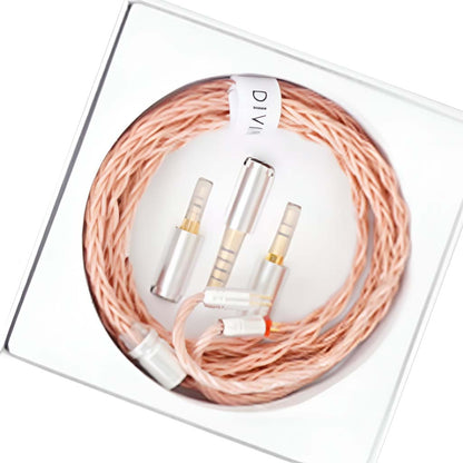 DIVINUS ARUM OCC Cable - Universal Upgrade | 8-Core 2-Pin in rose gold, coiled neatly in retail packaging for premium IEM audio enhancement.