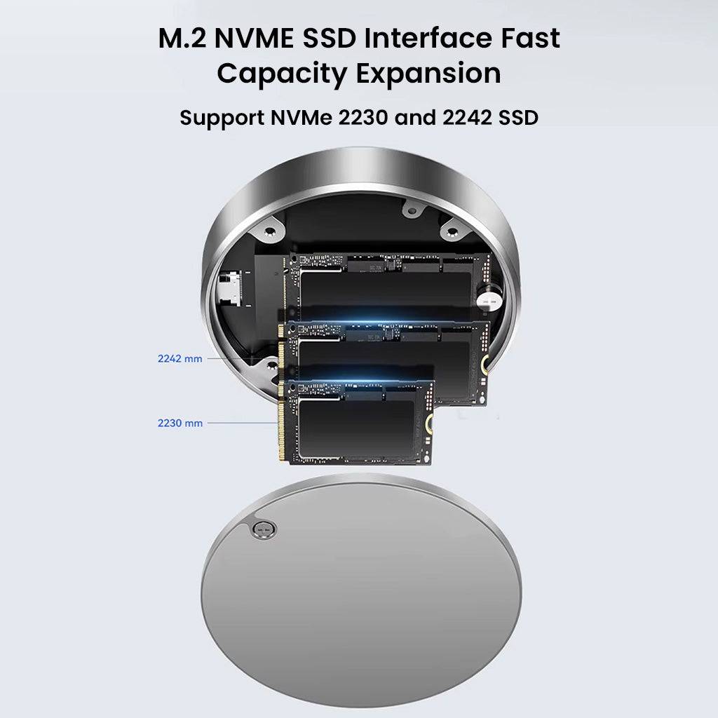 Internal view of EAGET SE880 SSD Enclosure supporting M.2 NVMe 2230 and 2242 SSDs for fast capacity expansion.