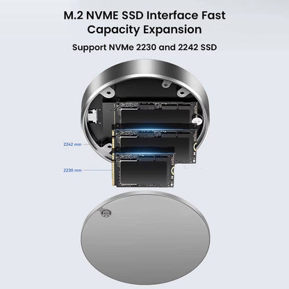 Internal view of EAGET SE880 SSD Enclosure supporting M.2 NVMe 2230 and 2242 SSDs for fast capacity expansion.