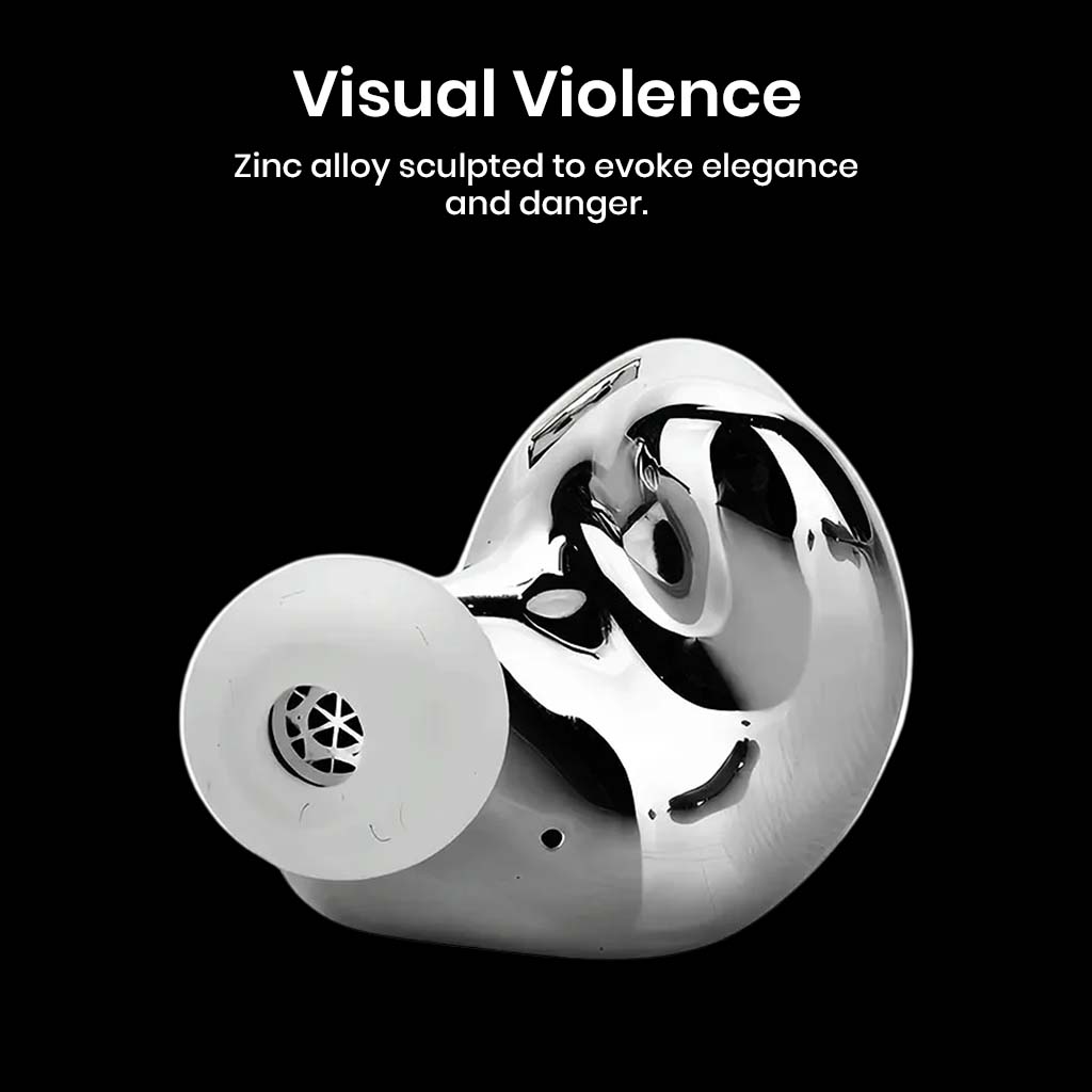 Rear view of EarAcoustic VSA-V1 IEM showing ergonomic zinc alloy housing designed for elegance, comfort, and durability.