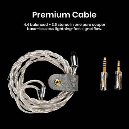 Premium 4.4mm balanced and 3.5mm stereo cable included with EarAcoustic VSA-V1 IEM, made of pure copper for lossless audio.
