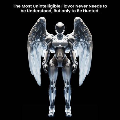 Futuristic silver-winged humanoid symbolizing the power and precision of the VSA MAX IEM's cutting-edge audio technology and design.