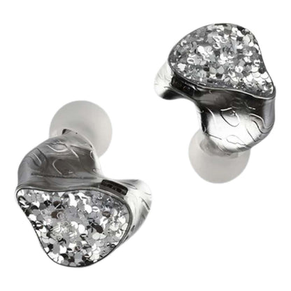 EarAcoustic Audio – VSA MAX 11.4mm Dynamic Driver Hi-Fi IEM with shimmering silver faceplates and ergonomic in-ear design for audiophile sound.
