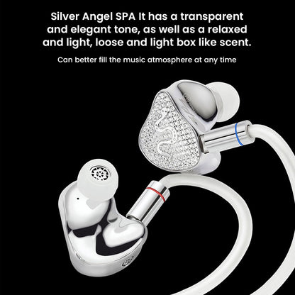 EarAcoustic Audio - SPA-Hi End Dynamic Driver IEM with silver housing and crystal faceplate, featuring ergonomic design and detachable cable for premium audio.