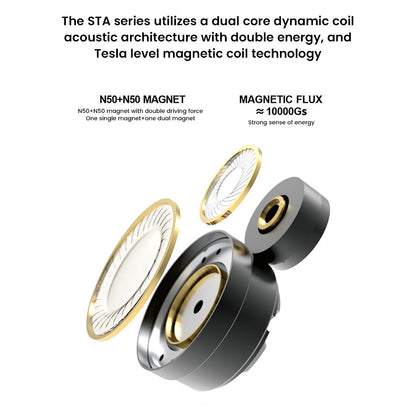Dual core dynamic coil with Tesla-level magnetic technology in EARACOUSTIC STA IEMs ensures powerful and accurate sound output.