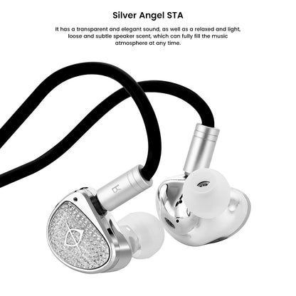 Silver Angel STA IEMs with elegant crystal faceplate and ergonomic fit, designed for immersive and stylish audio experience.