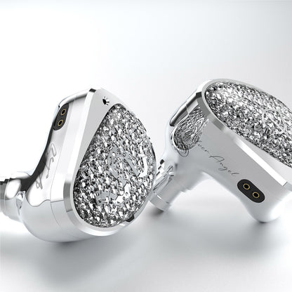 EARACOUSTIC AUDIO - Dual Driver IEM with silver crystal faceplate and ergonomic design for premium in-ear audio performance.