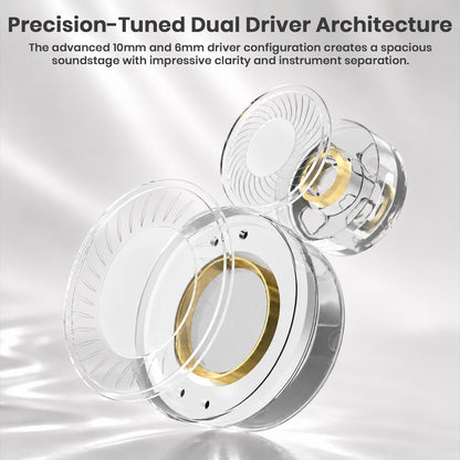 Transparent dual driver IEM components with gold accents