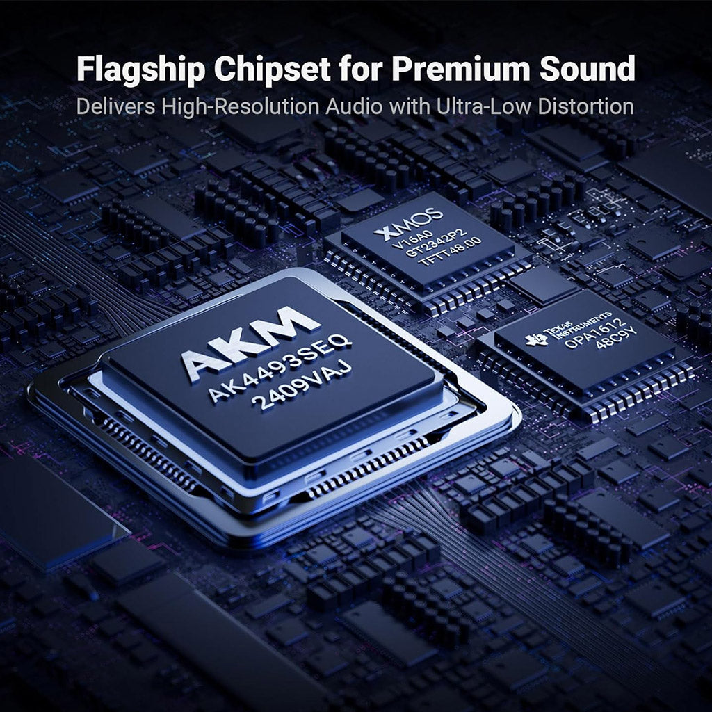 Fosi Audio Q6 DAC features AKM AK4493SEQ chipset for high-resolution audio with ultra-low distortion and premium sound clarity.