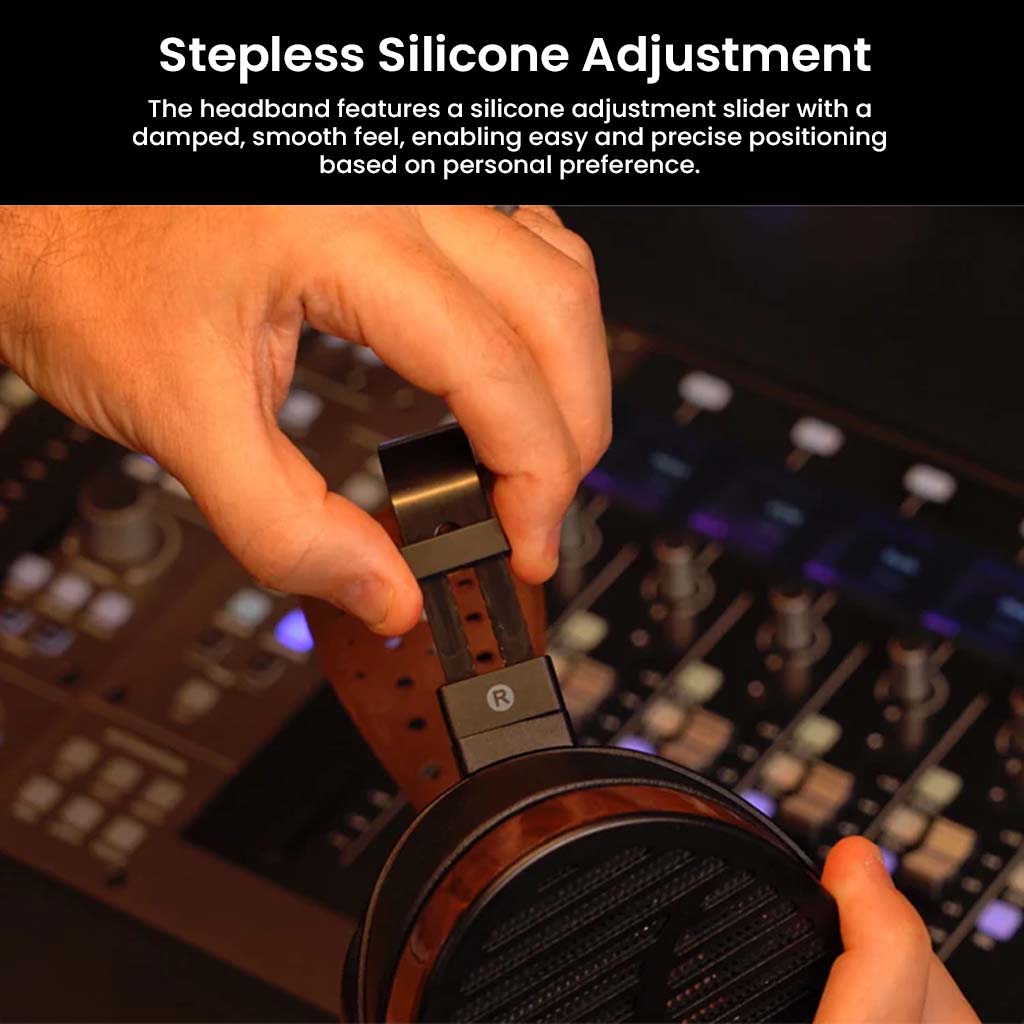 Silicone adjustment slider on Fosi Audio i5 headband for stepless, smooth positioning and personalized comfort.