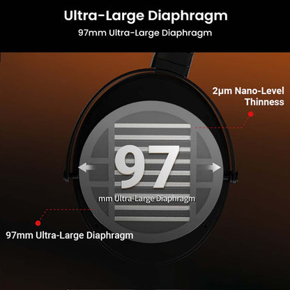 Close-up of Fosi Audio i5's 97mm ultra-large diaphragm with 2μm nano-level thinness for superior sound clarity and detail.