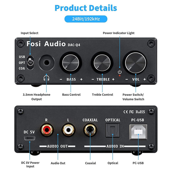 Fosi Audio - Q4 Mini Stereo Gaming DAC & Amp - 2