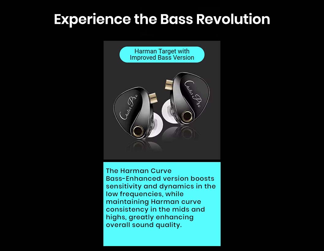 Harman Curve earbuds with text on a black background