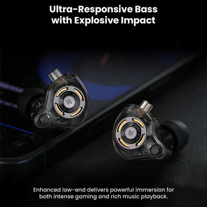 KZ - Gale Gaming IEMs with ultra-responsive bass designed for explosive impact in gaming and music playback.